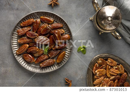 dates nuts arrangement flat lay 87301013