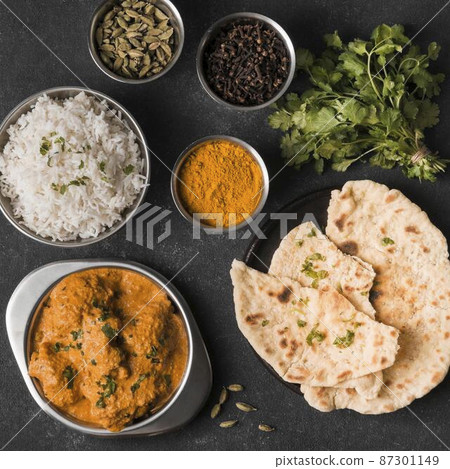 flat lay indian food arrangement flat lay indian food arrangement 87301149