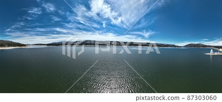 Aerial view of Big Bear Lake during winter season, San Bernardino National Forest, CA  87303060