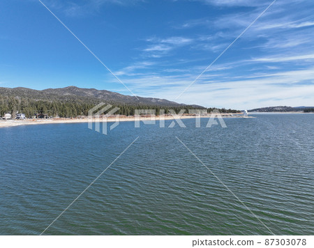 Aerial view of Big Bear Lake during winter season, San Bernardino National Forest, CA  87303078