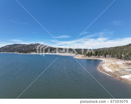 Aerial view of Big Bear Lake during winter season, San Bernardino National Forest, CA  87303079