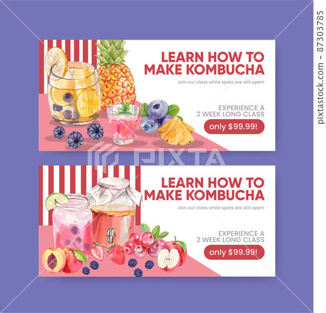 Voucher template with Kombucha drink concept,watercolor style 87303785