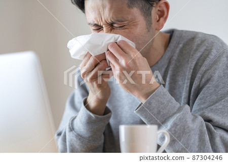 花粉症的男人 辛辣的花粉症圖像 87304246
