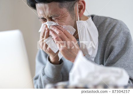 花粉症的男人 辛辣的花粉症圖像 87304257