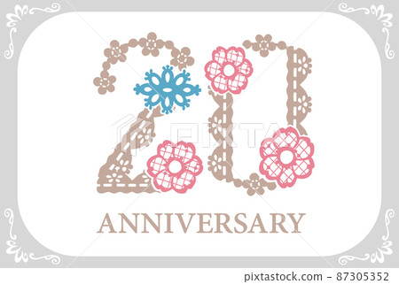 20 週年設計材料。設計帶有花邊圖像的字母。向量。 20 週年設計材料。設計帶有花邊圖像的字母。向量。 87305352