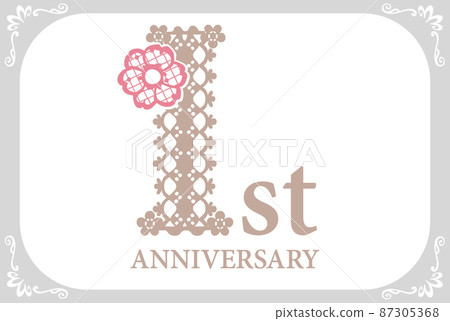 一周年設計材料。用花邊的形象設計字母和花框。向量。 一周年設計材料。用花邊的形象設計字母和花框。向量。 87305368