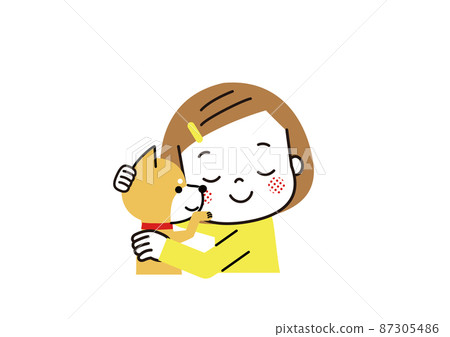 拿著柴犬開心地閉上眼睛的少女 87305486