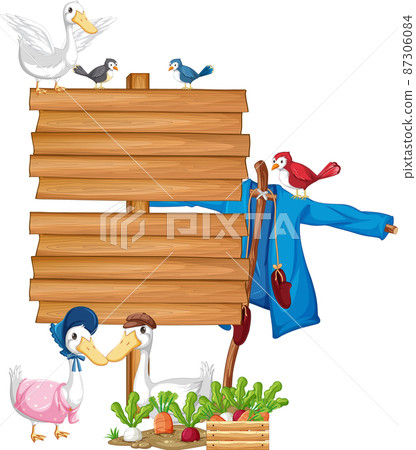 Duck with wooden sign banner 87306084