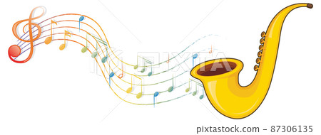 A saxophone with musical notes on white background 87306135