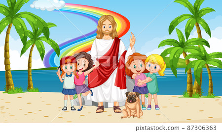 Jesus and children at the beach 87306363