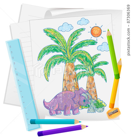 A paper with a doodle sketch design with color and colour pencils 87306369