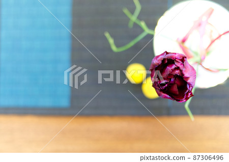 Purple flowers and blue goza Purple flowers and blue goza 87306496