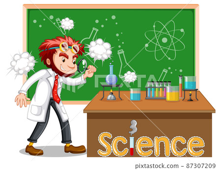 Scientist man cartoon character with laboratory equipments Scientist man cartoon character with laboratory equipments 87307209