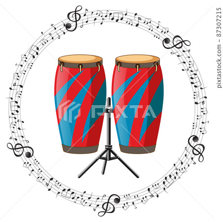 A conga with musical notes on white background A conga with musical notes on white background 87307215