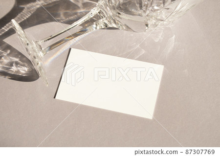 Crystal glass and business card mock-up 87307769