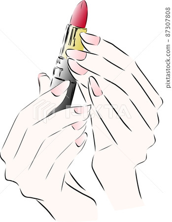 Women's hands using lipstick 87307808