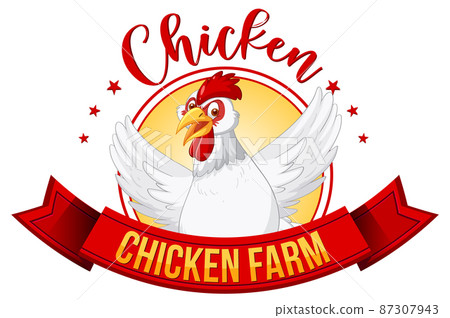 Chicken Farm banner with white chicken cartoon character Chicken Farm banner with white chicken cartoon character 87307943