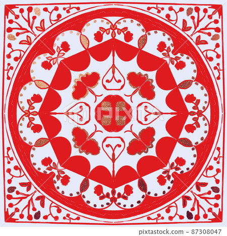 Red And White Designed Tile On Square Background Red And White Designed Tile On Square Background 87308047