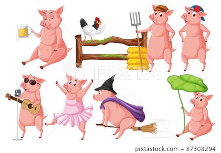 Set of different farm pigs in cartoon style 87308294