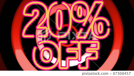 Image of moving circles and 20 percent off on black background Image of moving circles and 20 percent off on black background 87308457