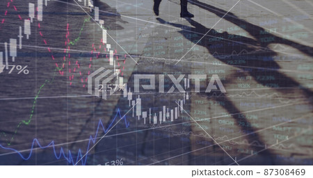 Image of financial data processing over city street Image of financial data processing over city street 87308469