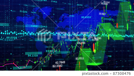 Image of numbers changing and data processing with world map Image of numbers changing and data processing with world map 87308476