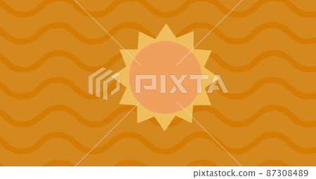 Image of rotating sun moving in seamless loop over waves on orange background 87308489