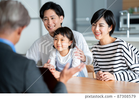 上門推銷員向一對年輕夫婦解釋 87308579