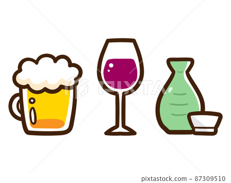 Cute handwritten style illustration set of beer, wine and sake 87309510