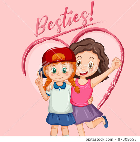 Best friend girls cartoon character with besties lettering 87309555