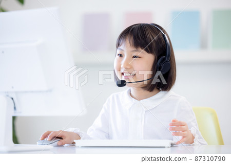 Learning Girls taking classes online 87310790