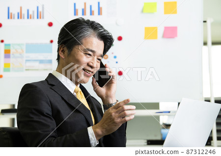 Business Men Laptop Phone Smartphone Smile 87312246