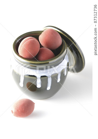 Take a picture of the crispy plums in the jar on a white background Take a picture of the crispy plums in the jar on a white background 87312736