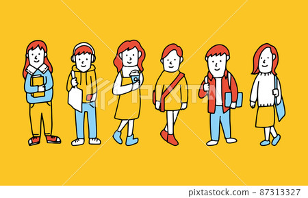 Illustration of a college student wearing plain clothes and going to school 87313327