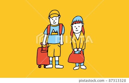 Illustration of men and women heading for a trip 87313328