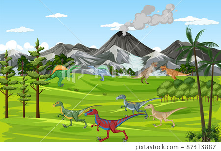 Dinosaur in prehistoric forest scene 87313887