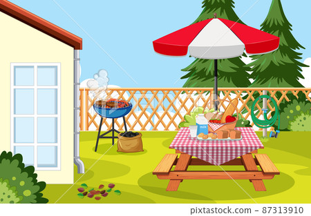 Scene of backyard with a fence 87313910