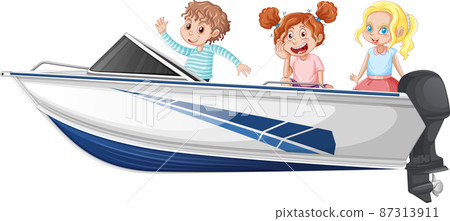 Christmas Boy and girl standing on a boat on a white background Christmas Boy and girl standing on a boat on a white background 87313911