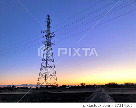 站在黃昏的輸電線 87314165