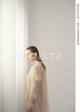 Beautiful woman infront of the window. Sexy blonde poses in home interior. Beautiful woman infront of the window. Sexy blonde poses in home interior. 87314198