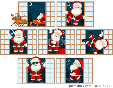 Set of Christmas theme Santa at the door Set of Christmas theme Santa at the door 87314477