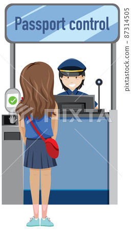 Passport control counter with security officer Passport control counter with security officer 87314505