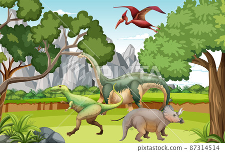 Dinosaur in prehistoric forest scene 87314514