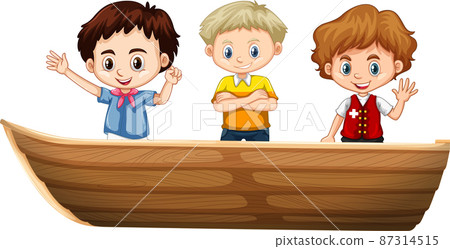 Boy and girl standing on a boat on a white background 87314515