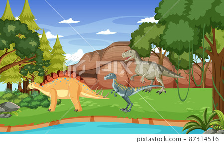 Dinosaur in prehistoric forest scene 87314516