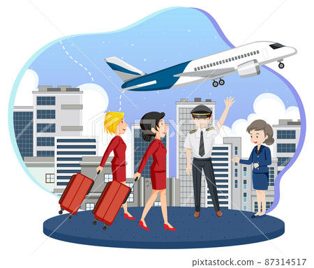 Aircrews characters with airplane in cartoon style 87314517