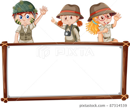 Board template with kids in safari outfit 87314539