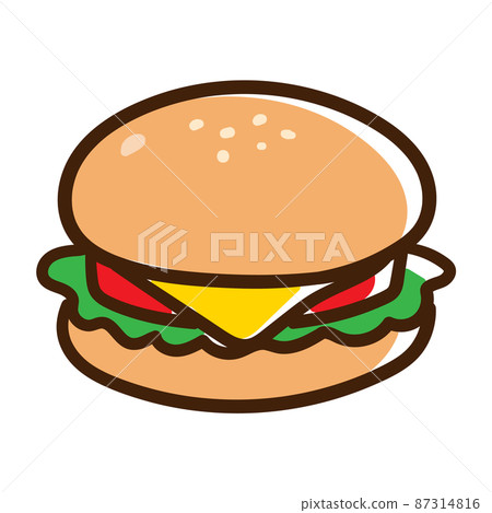 番茄和奶酪漢堡的可愛手繪插圖 87314816