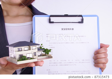 Woman with a lease agreement Woman with a lease agreement 87315473