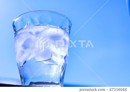 A glass of blue sky, ice and carbonated water A glass of blue sky, ice and carbonated water 87316088
